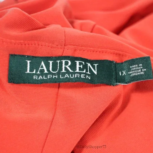 Lauren Ralph Lauren Women's Vermilion Orange Handkerchief Hem Skater Dress - Picture 4 of 5